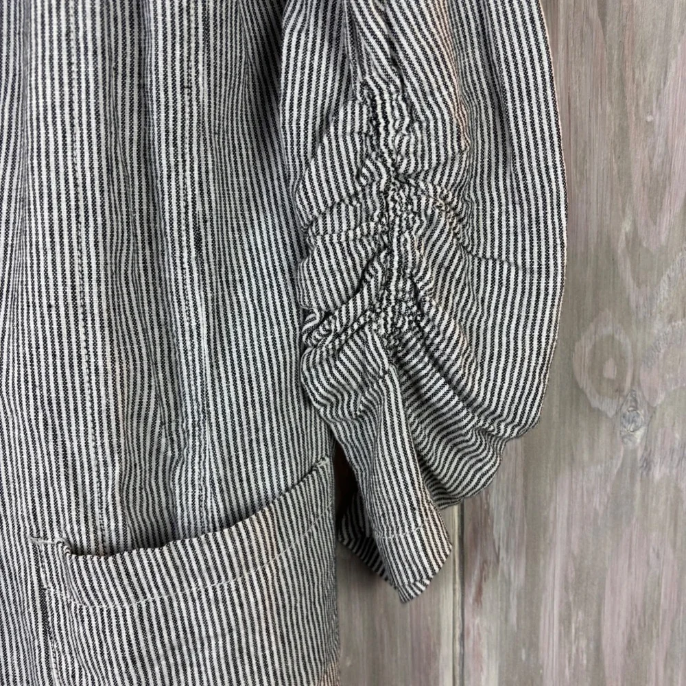 MAX STUDIO Striped Blazer Women's Size‎ Small Ruched Sleeve Linen Blend Nautical